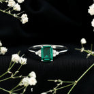 Certified 6X8 mm Lab Grown Emerald Cut Emerald Engagement Ring with Diamond Trio AAAA - Rosec Jewels