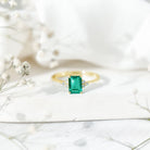Certified 6X8 mm Lab Grown Emerald Cut Emerald Engagement Ring with Diamond Trio AAAA - Rosec Jewels