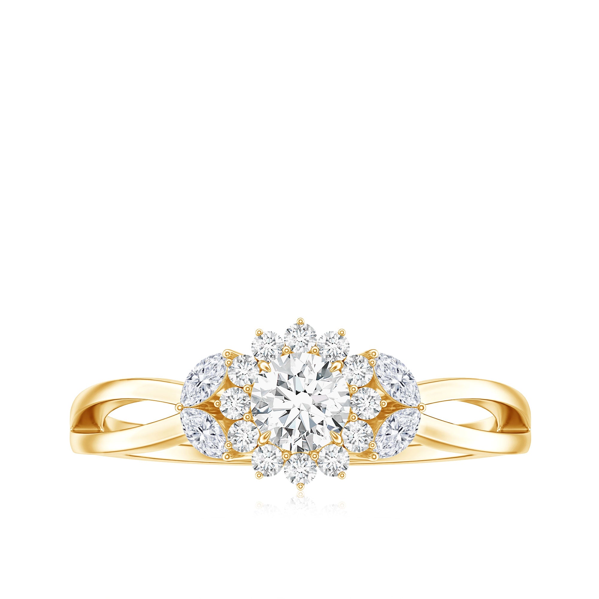 Split Shank Simulated Diamond Flower Engagement Ring AAAA - Rosec Jewels