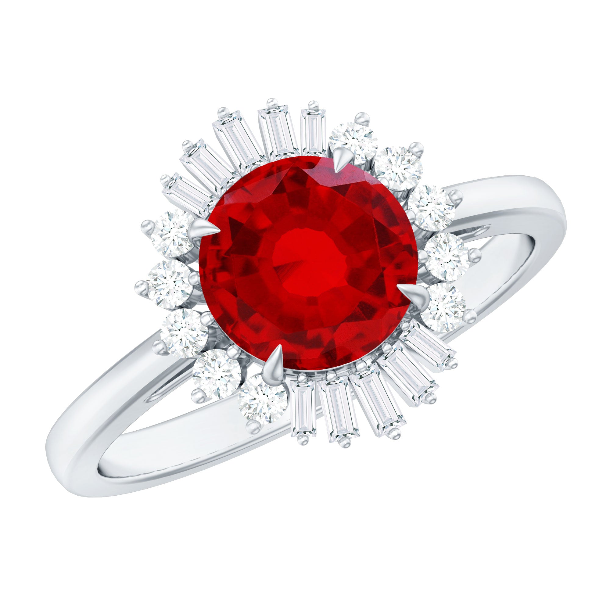 Round Lab Created Ruby and Diamond Halo Engagement Ring AAAA - Rosec Jewels