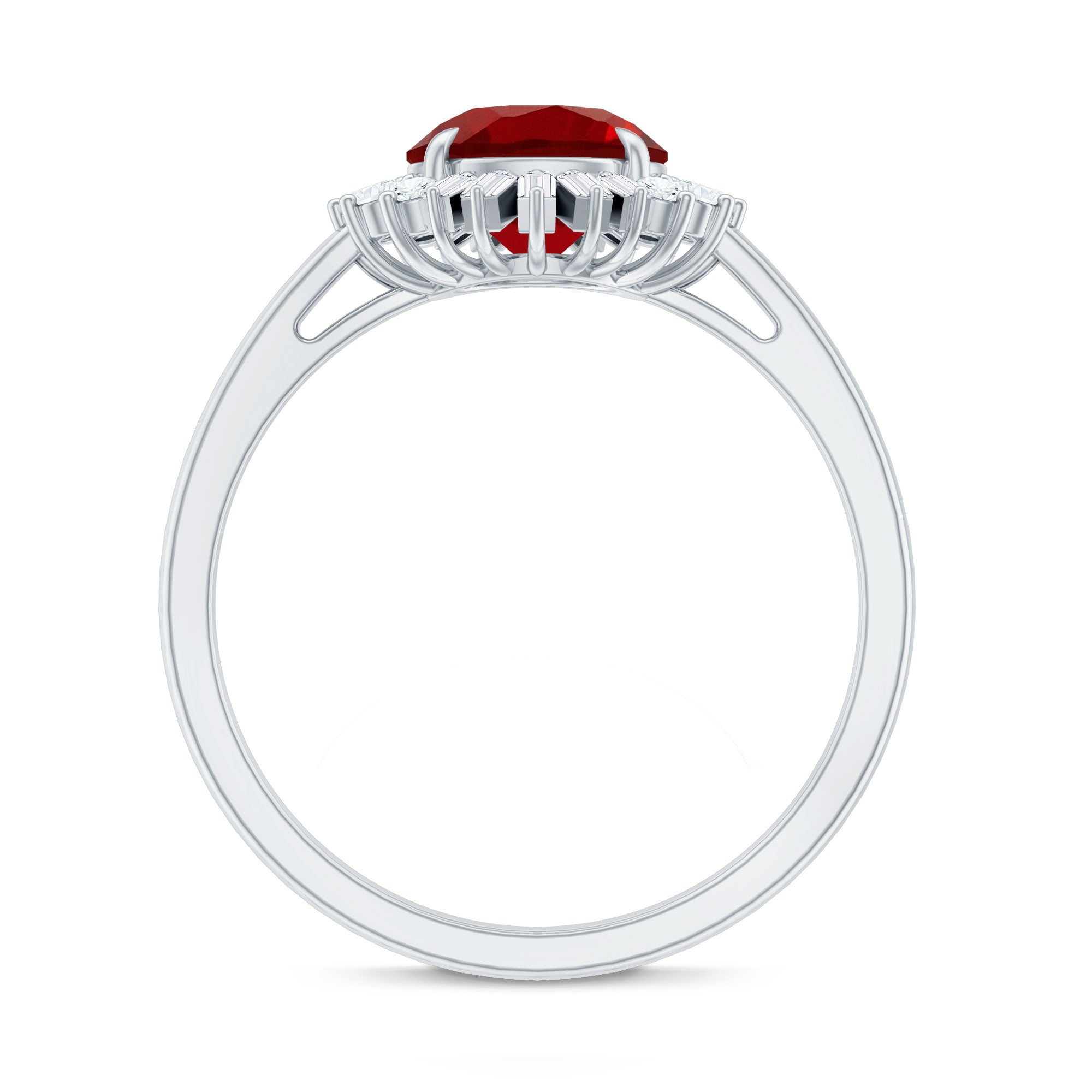 Round Lab Created Ruby and Diamond Halo Engagement Ring AAAA - Rosec Jewels