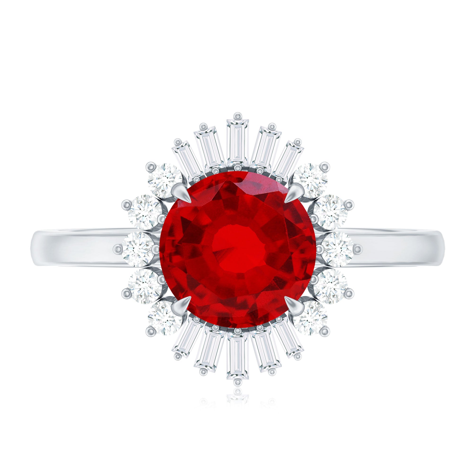 Round Lab Created Ruby and Diamond Halo Engagement Ring AAAA - Rosec Jewels