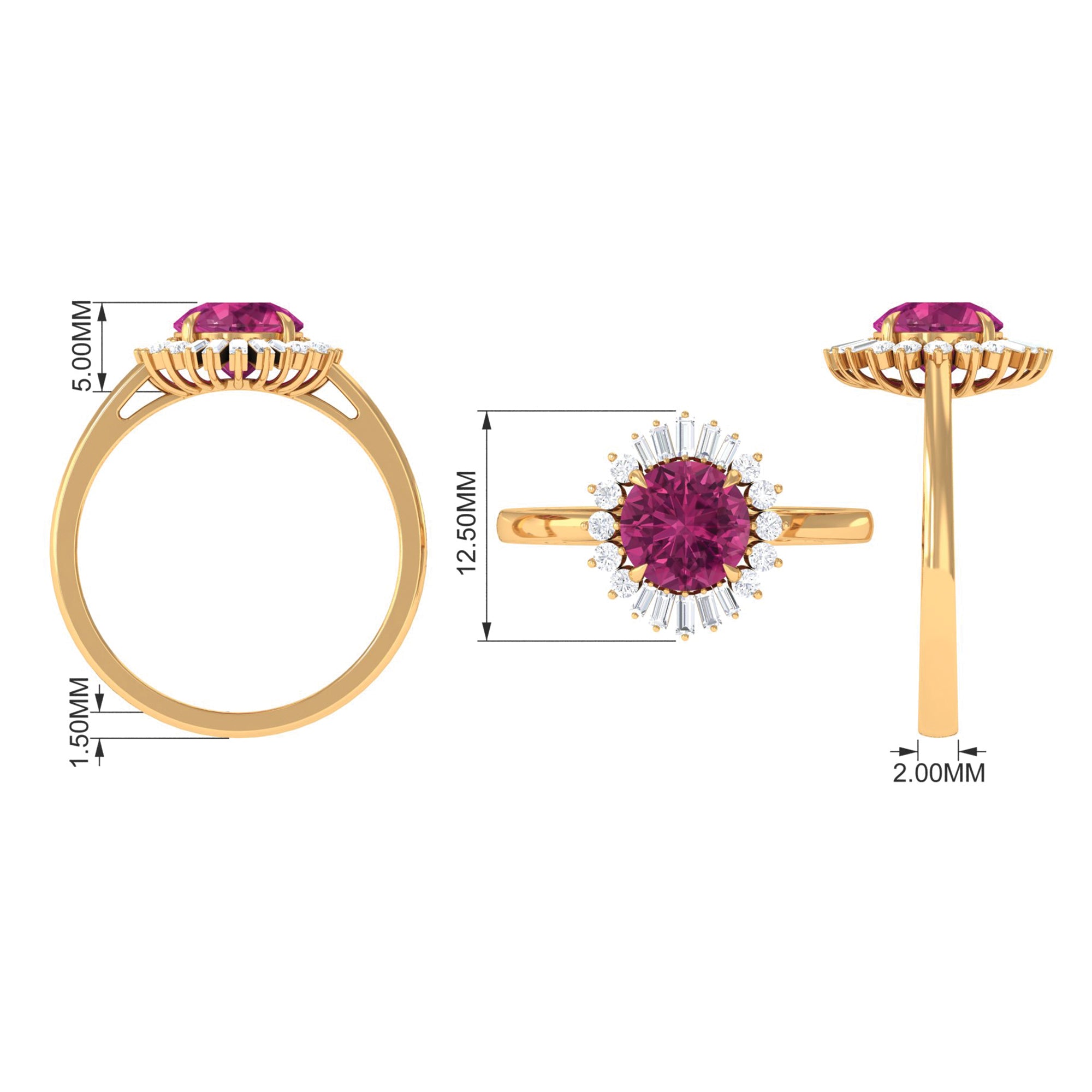 Claw Set Pink Tourmaline Cocktail Ring with Moissanite Halo Pink Tourmaline - ( AAA ) - Quality - Rosec Jewels