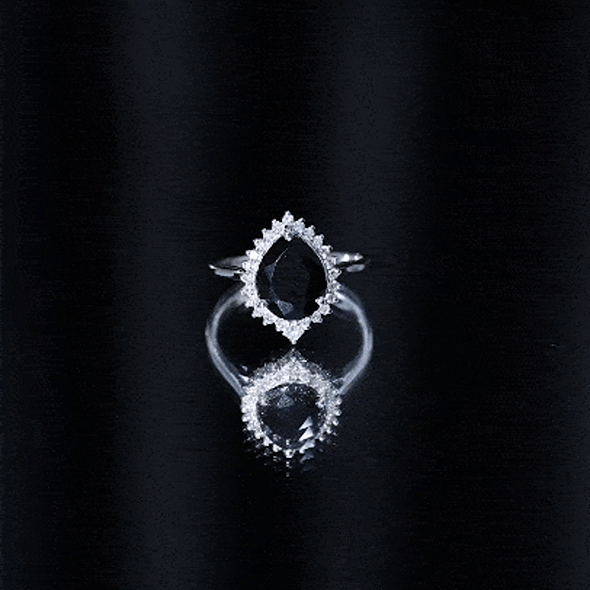 Certified 4.8 Carat Lab Grown Black Diamond Pear Shaped Engagement Ring with White Diamond Halo AAAA ( Synthetic ) - Rosec Jewels