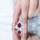 Lab Ruby Teardrop Engagement Ring with Diamond Halo AAAA - Rosec Jewels