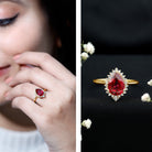 Lab Ruby Teardrop Engagement Ring with Diamond Halo AAAA - Rosec Jewels