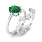 Created Emerald and Diamond Engagement Enhancer Ring Set Lab Created Emerald - ( AAAA ) - Quality - Rosec Jewels