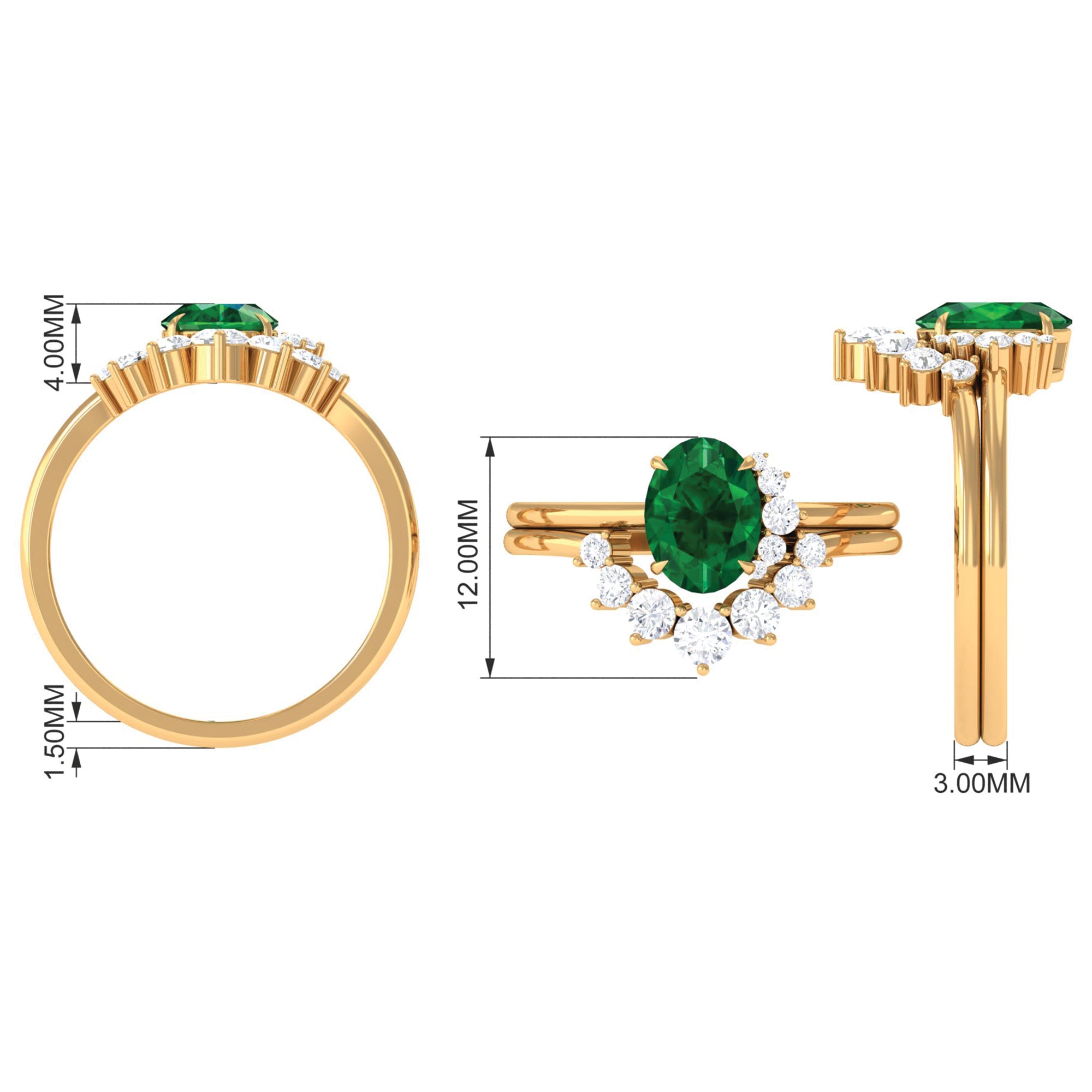 Created Emerald and Diamond Engagement Enhancer Ring Set Lab Created Emerald - ( AAAA ) - Quality - Rosec Jewels