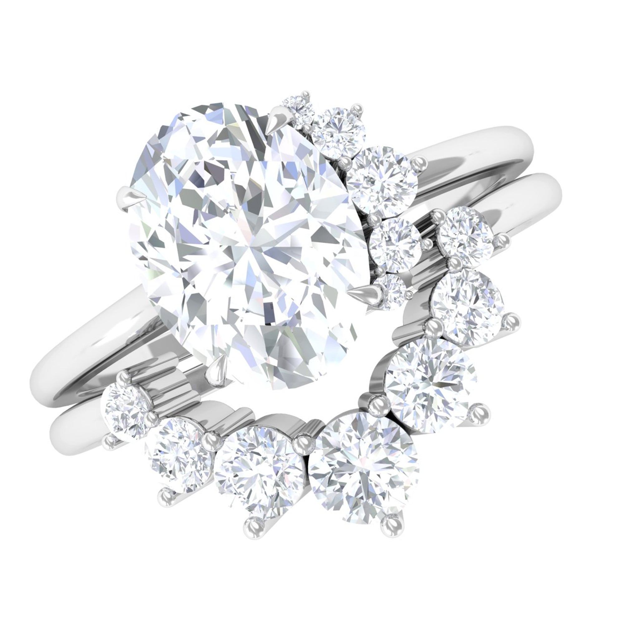 2.75 CT Oval Cut Zircon Half Halo Wedding Ring Set Zircon - ( AAAA ) - Quality - Rosec Jewels