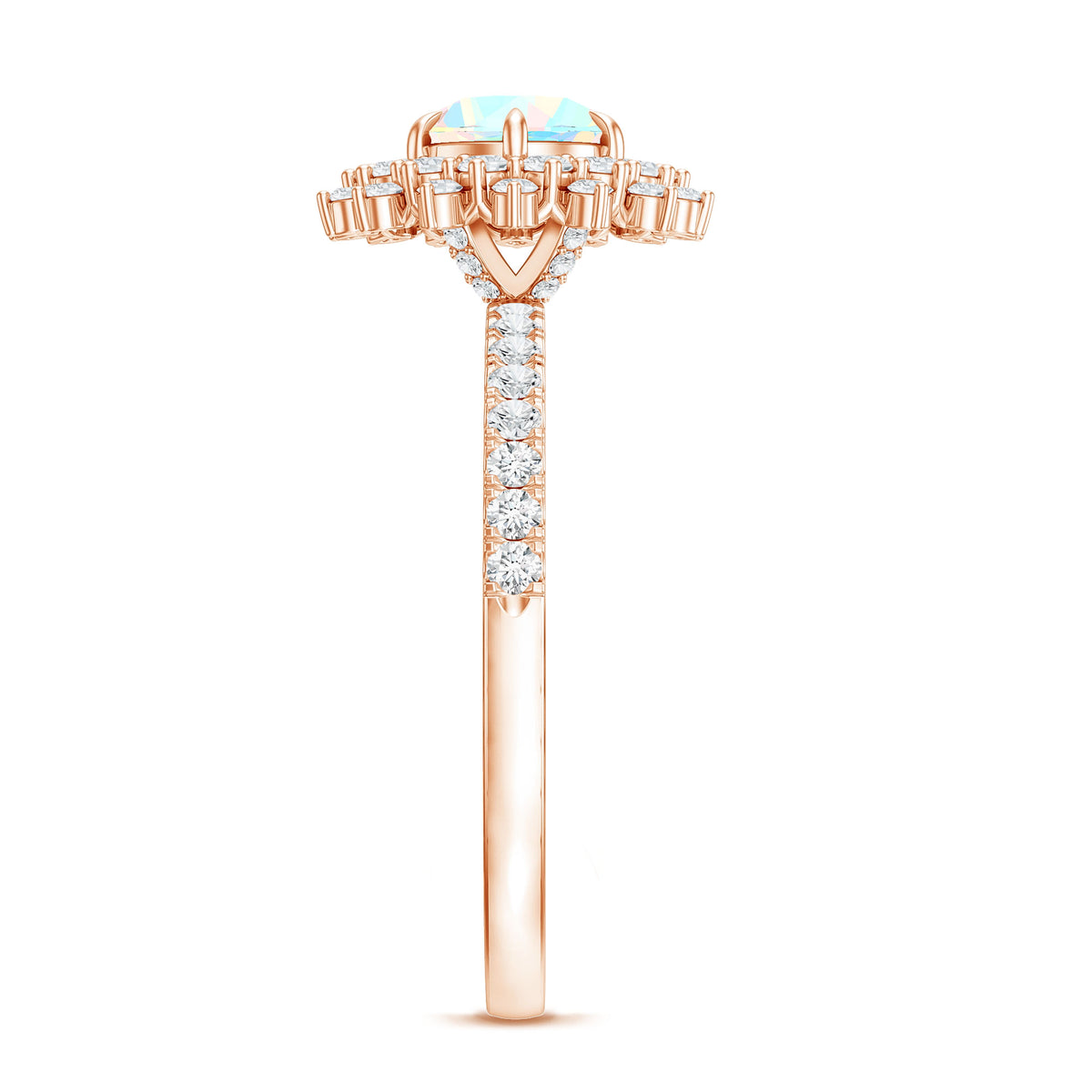 Natural Opalescent Circle Engagement Ring with Double Halo AAA - Rosec Jewels