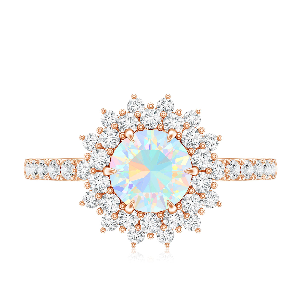 Natural Opalescent Circle Engagement Ring with Double Halo AAA - Rosec Jewels