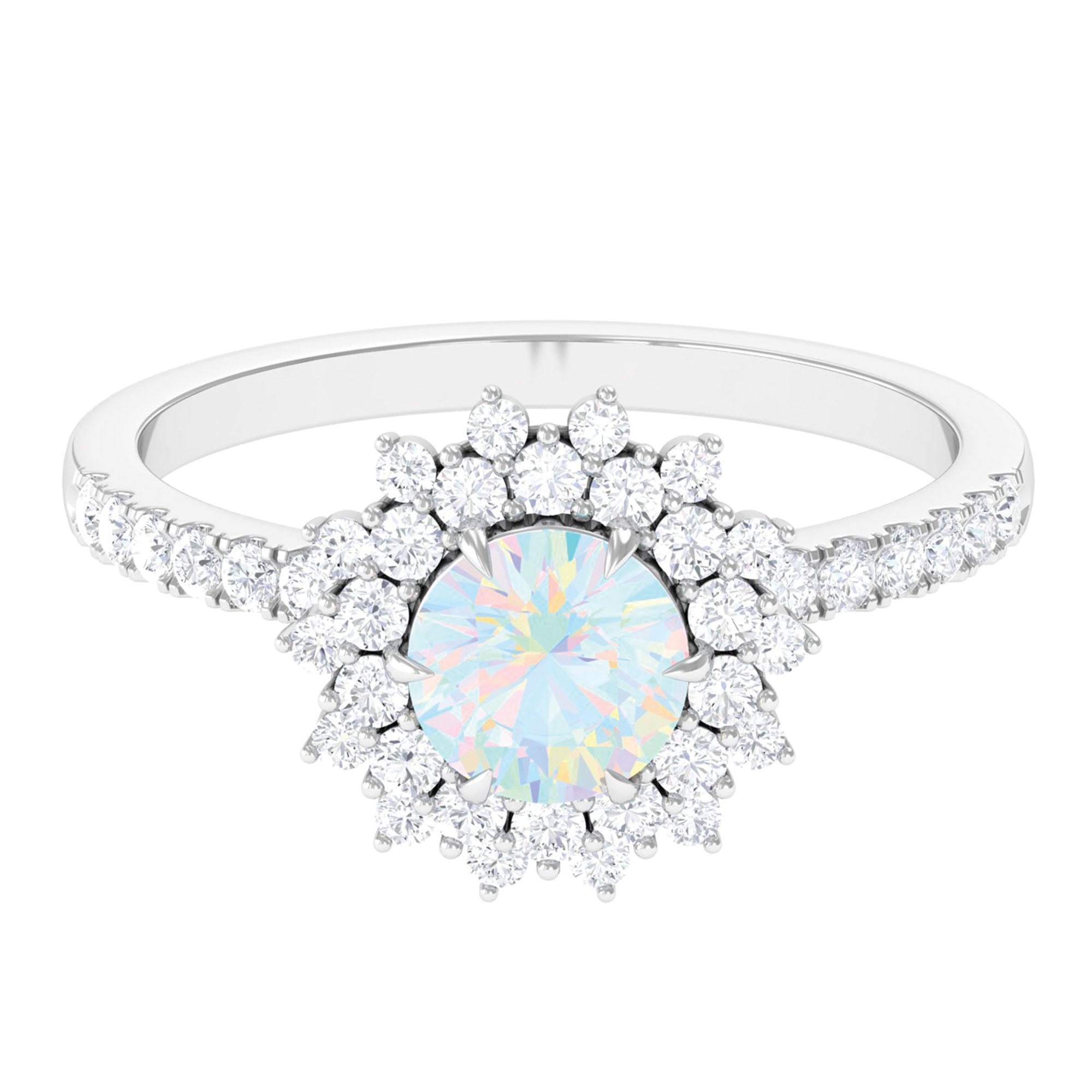 2 CT Round Ethiopian Opal Statement Engagement Ring with Moissanite Ethiopian Opal - ( AAA ) - Quality - Rosec Jewels