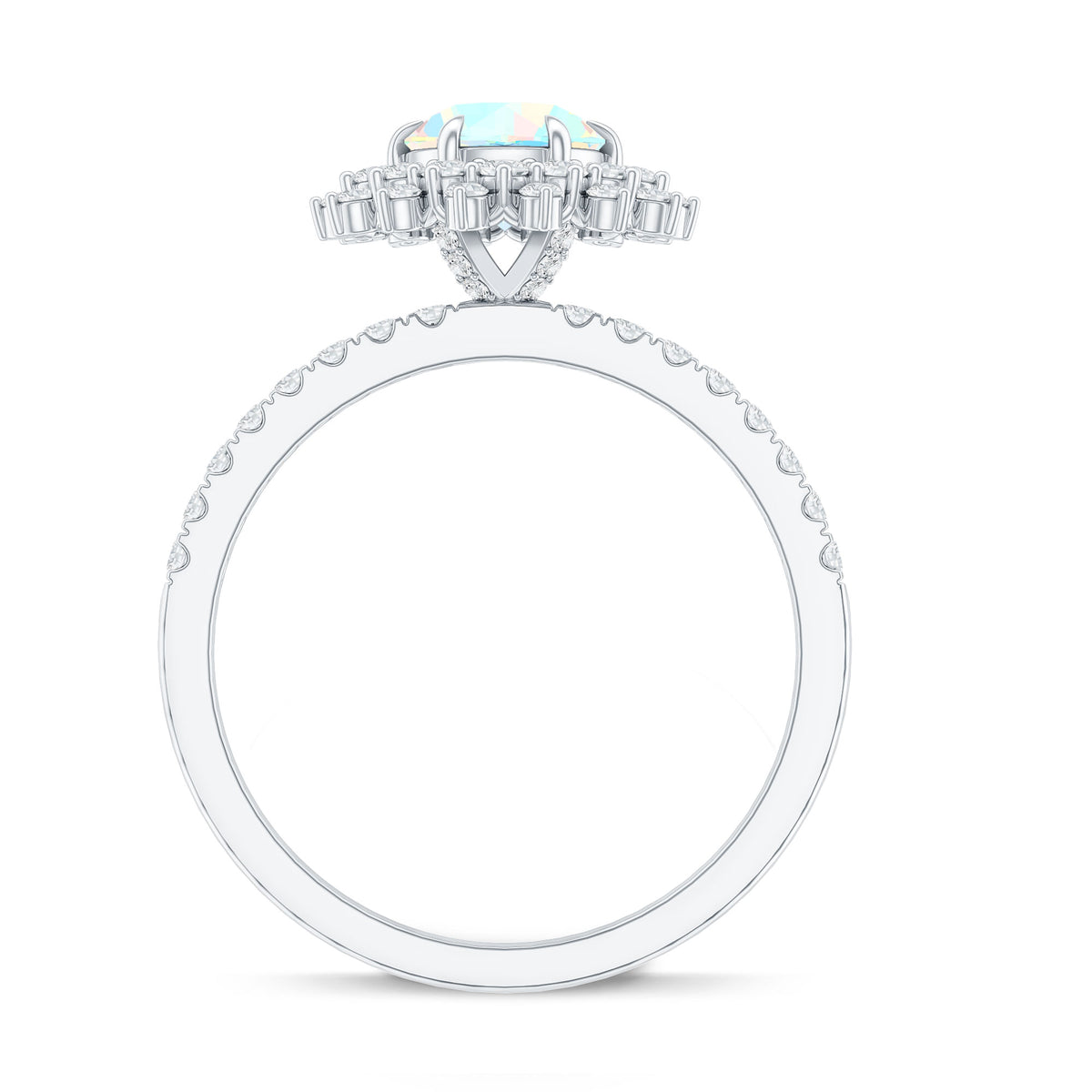 Natural Opalescent Circle Engagement Ring with Double Halo AAA - Rosec Jewels