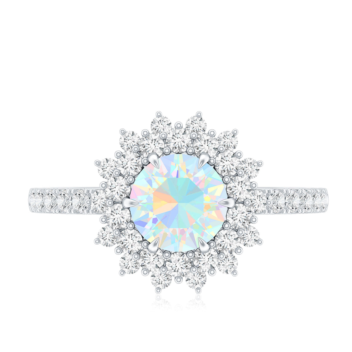 Natural Opalescent Circle Engagement Ring with Double Halo AAA - Rosec Jewels