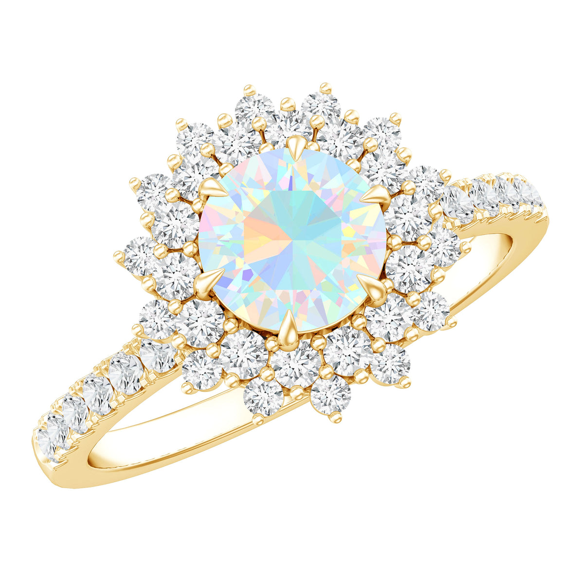 Natural Opalescent Circle Engagement Ring with Double Halo AAA - Rosec Jewels