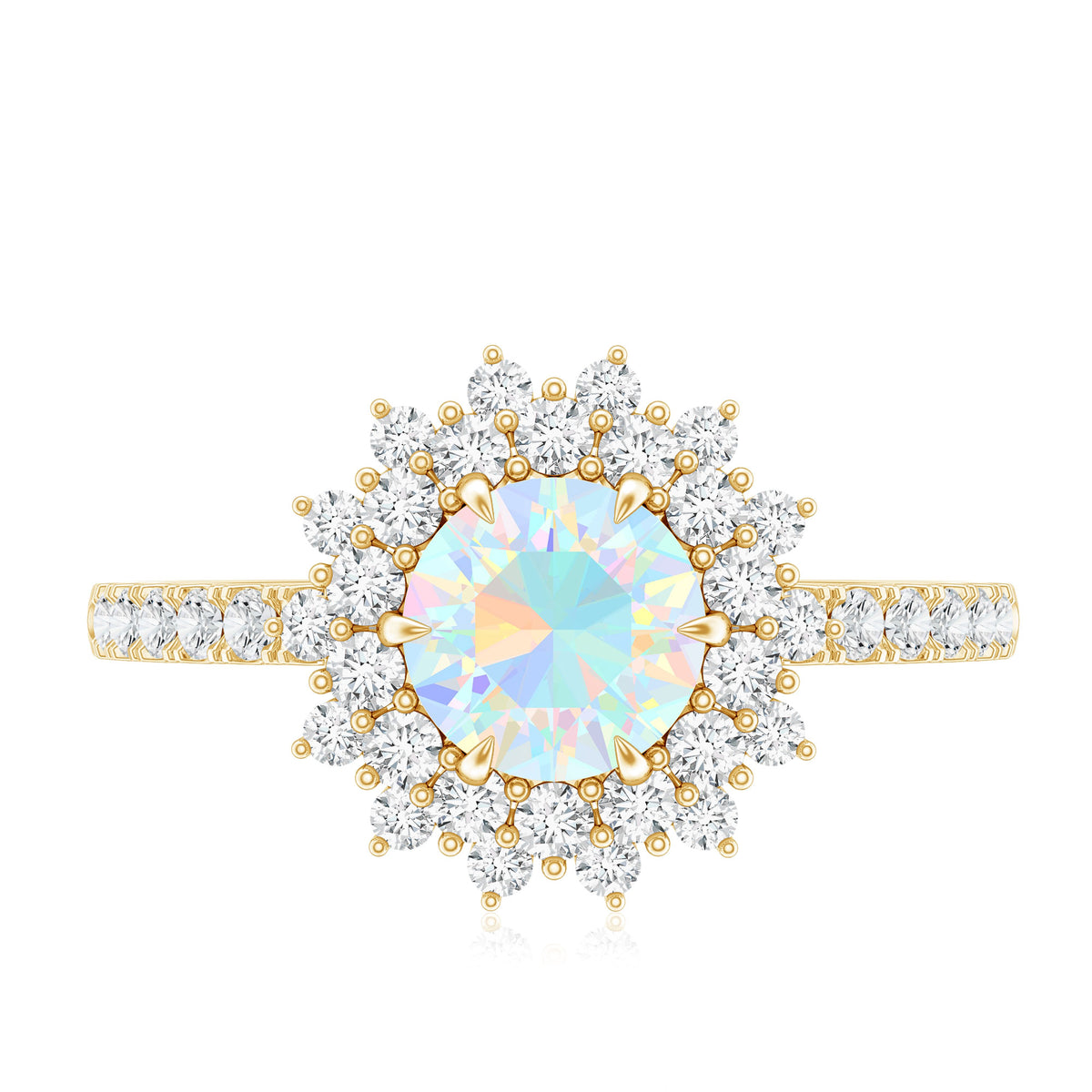 Natural Opalescent Circle Engagement Ring with Double Halo AAA - Rosec Jewels
