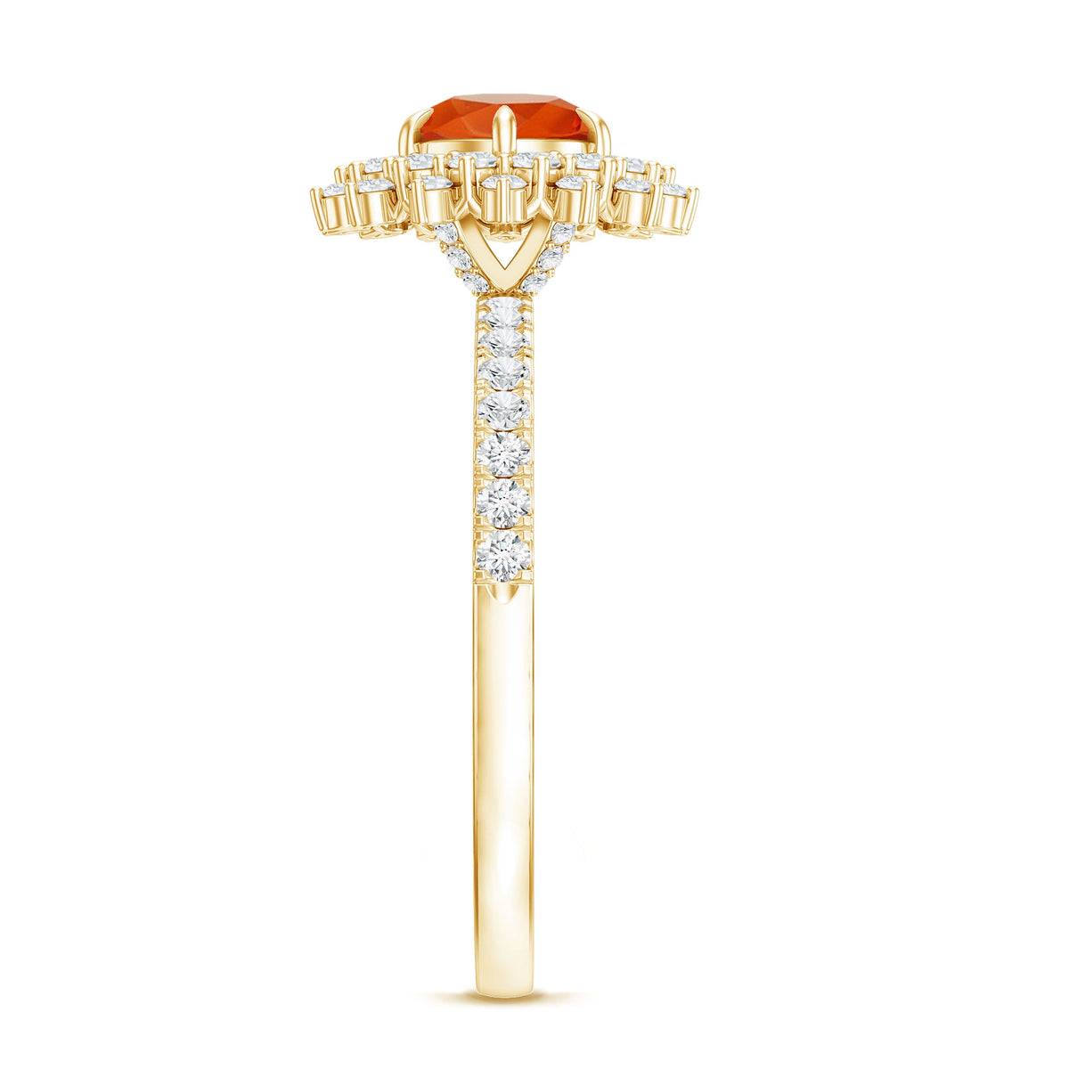 Round Fire Opal Statement Engagement Ring with Moissanite AAA - Rosec Jewels