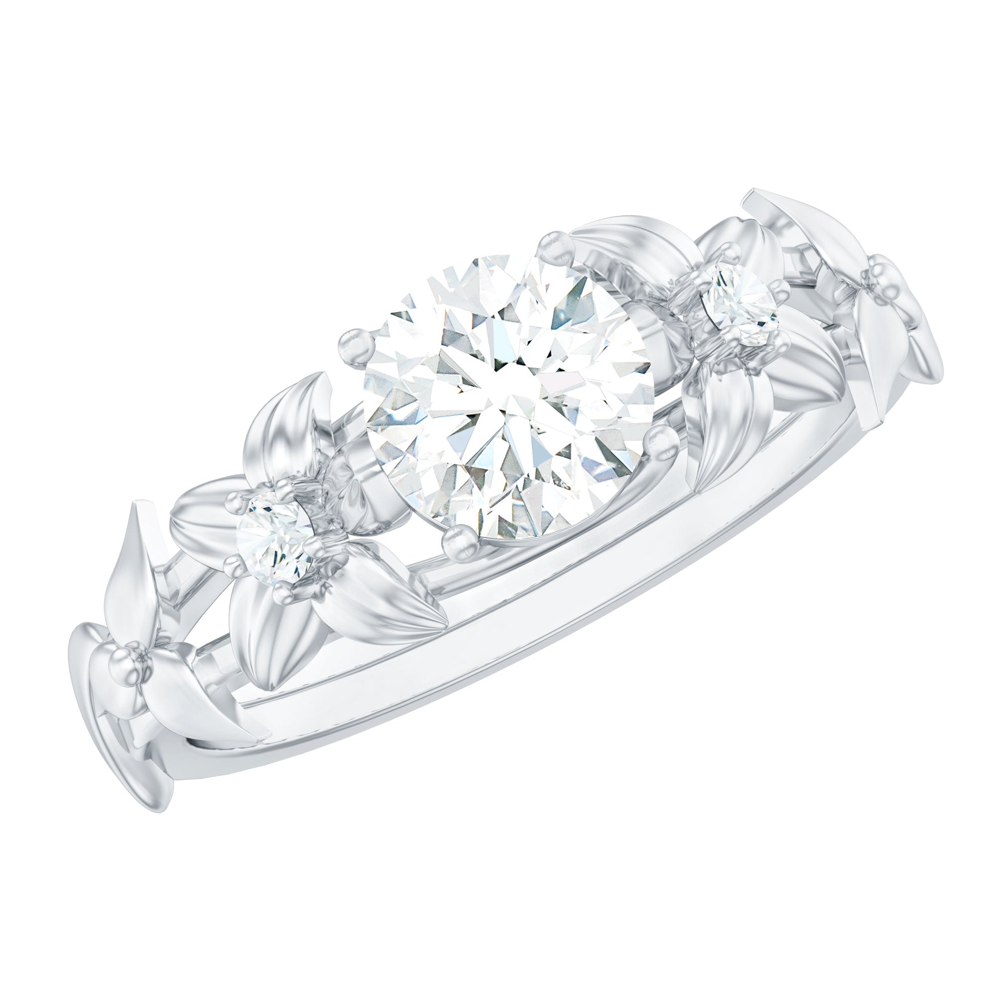 Round Cut 6 MM Moissanite Floral Engagement Ring