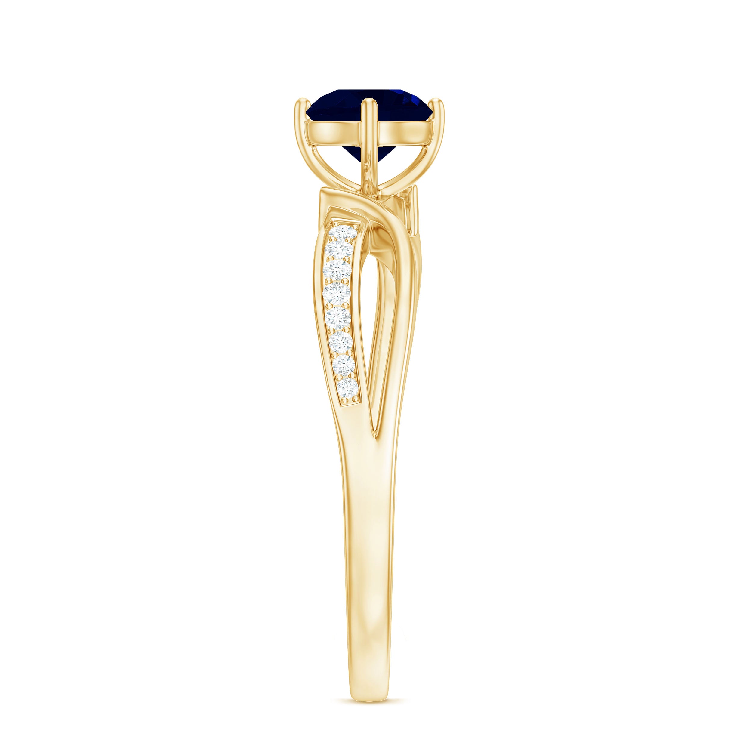 Rosec Jewels-Real 0.95 Carat Round Blue Sapphire Infinity Engagement Ring with Diamond