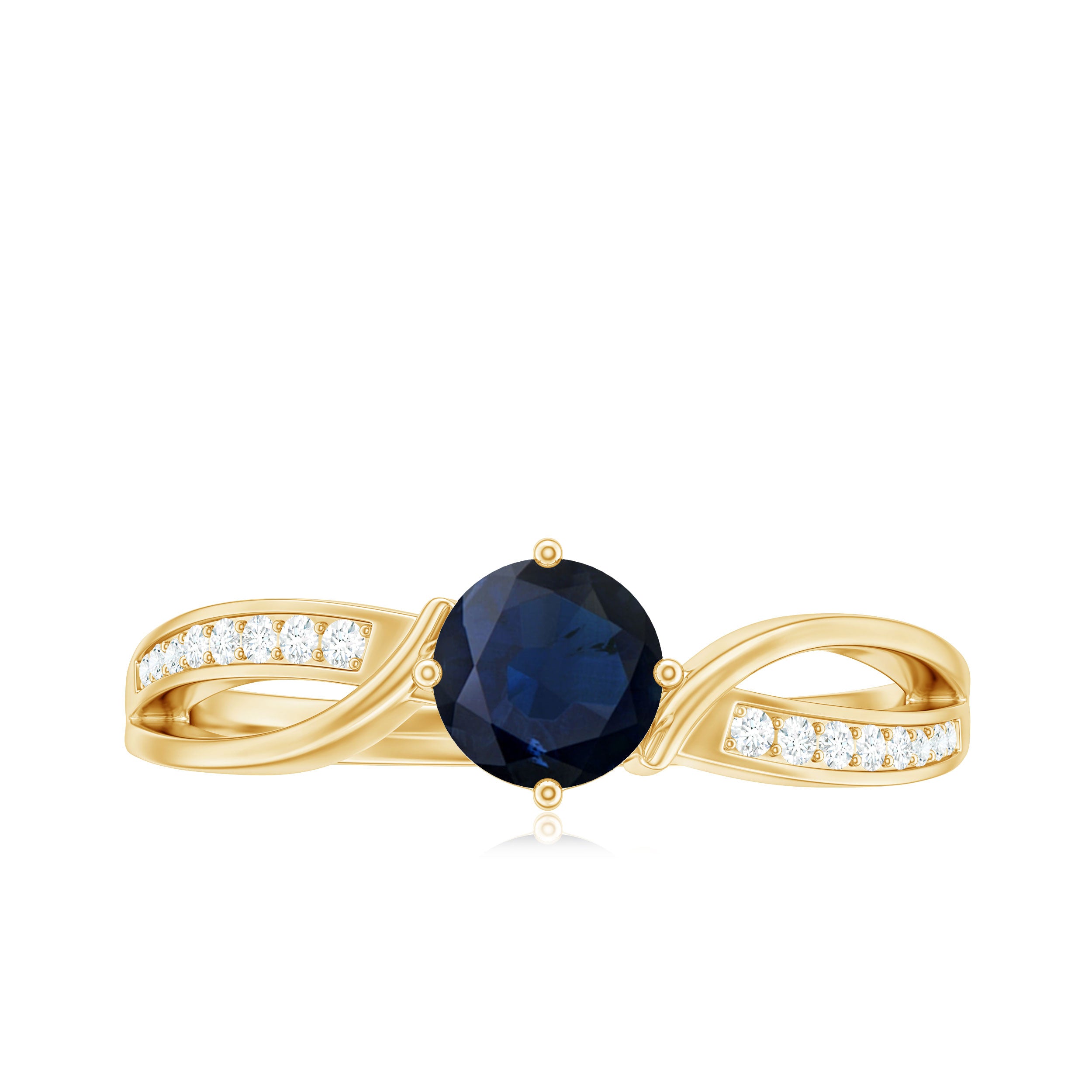Rosec Jewels-Real 0.95 Carat Round Blue Sapphire Infinity Engagement Ring with Diamond