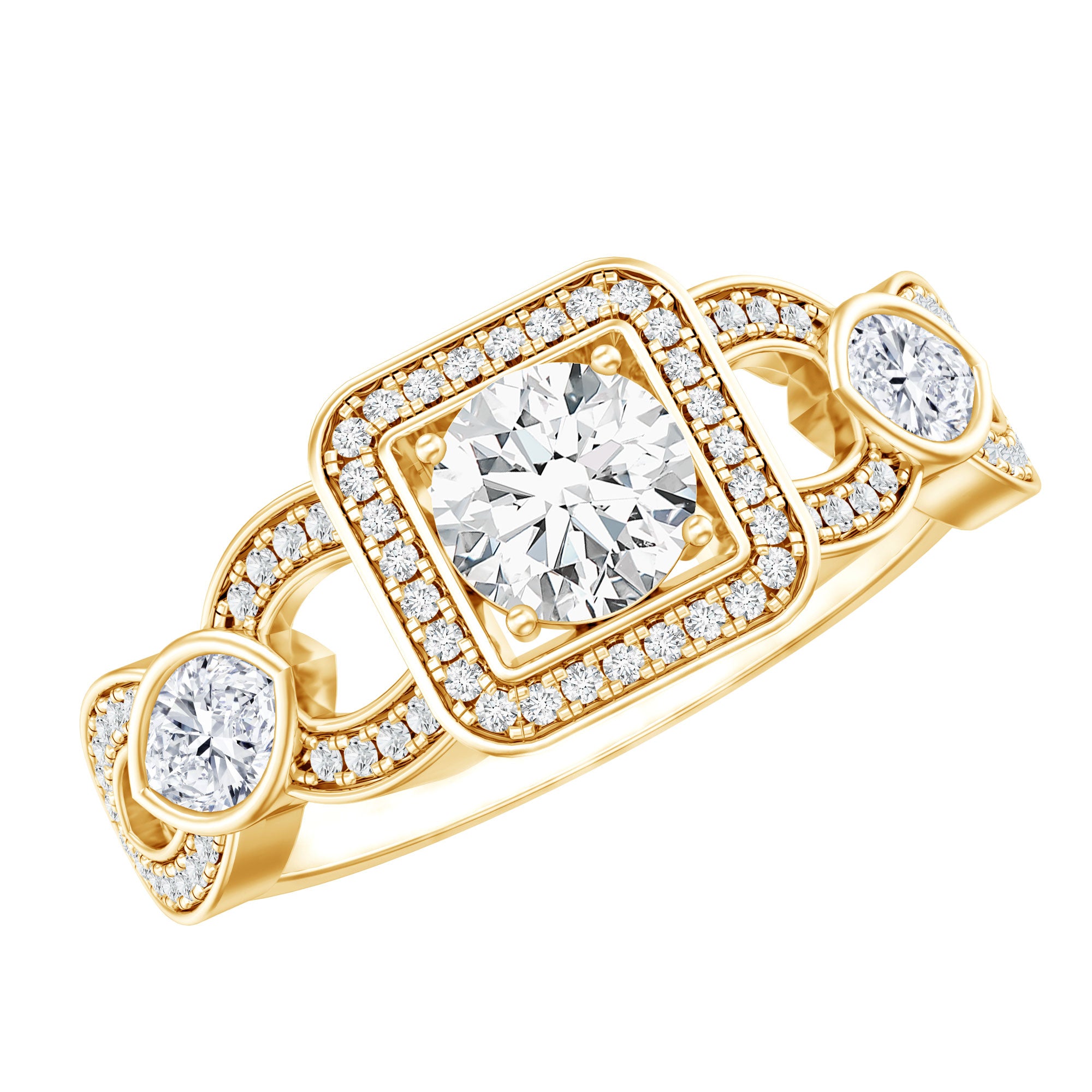 Rosec Jewels-Vintage Inspired Moissanite Halo Engagement Ring with Certificate