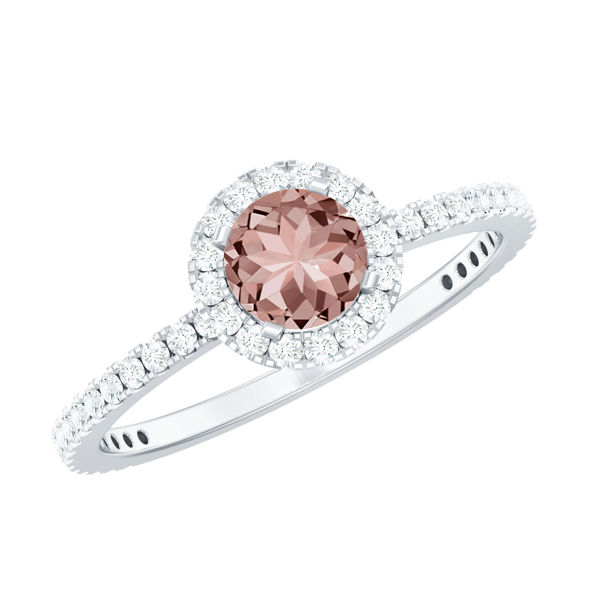 Round Shape Morganite Halo Engagement Ring with Diamond