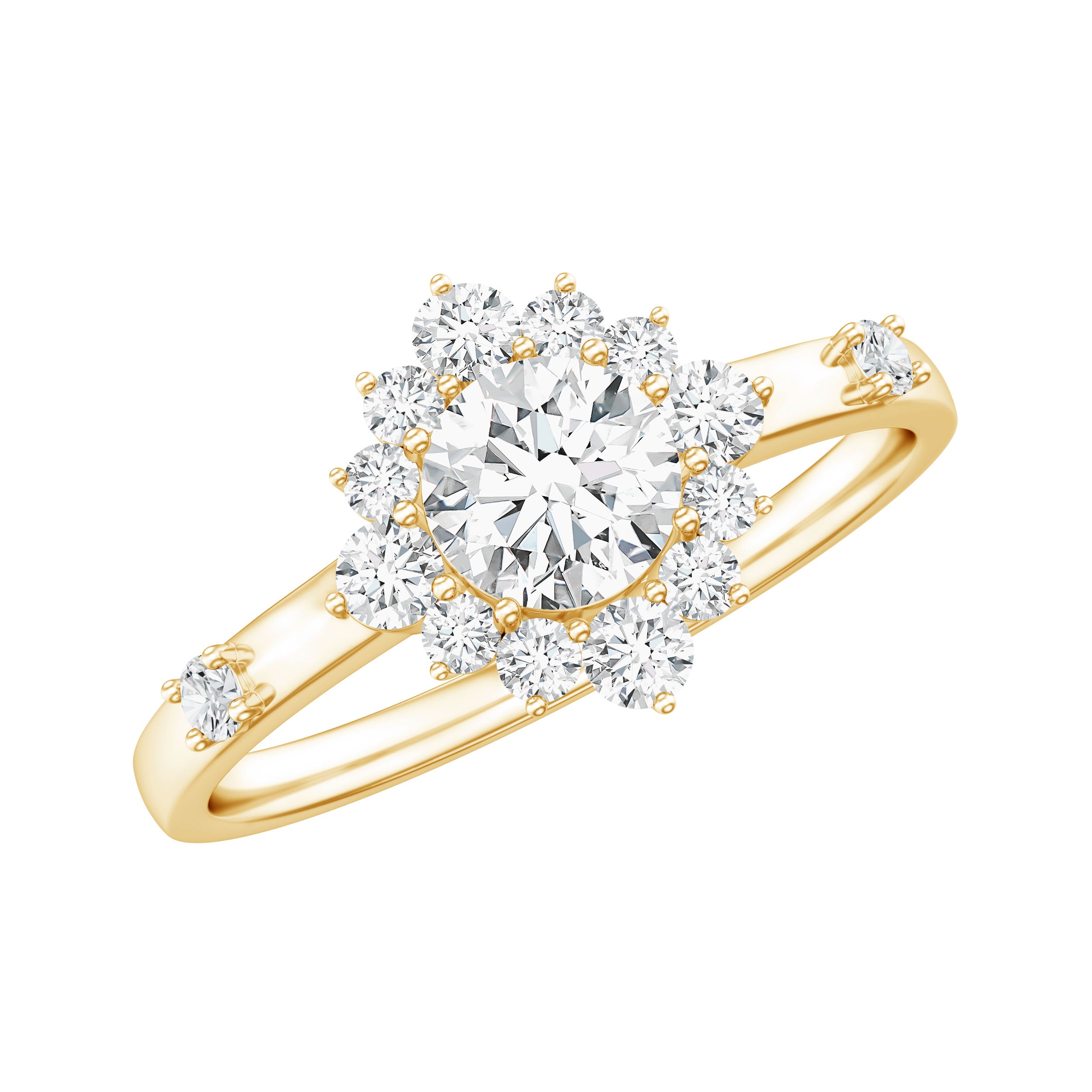 Rosec Jewels-Round Moissanite Engagement Ring with Halo