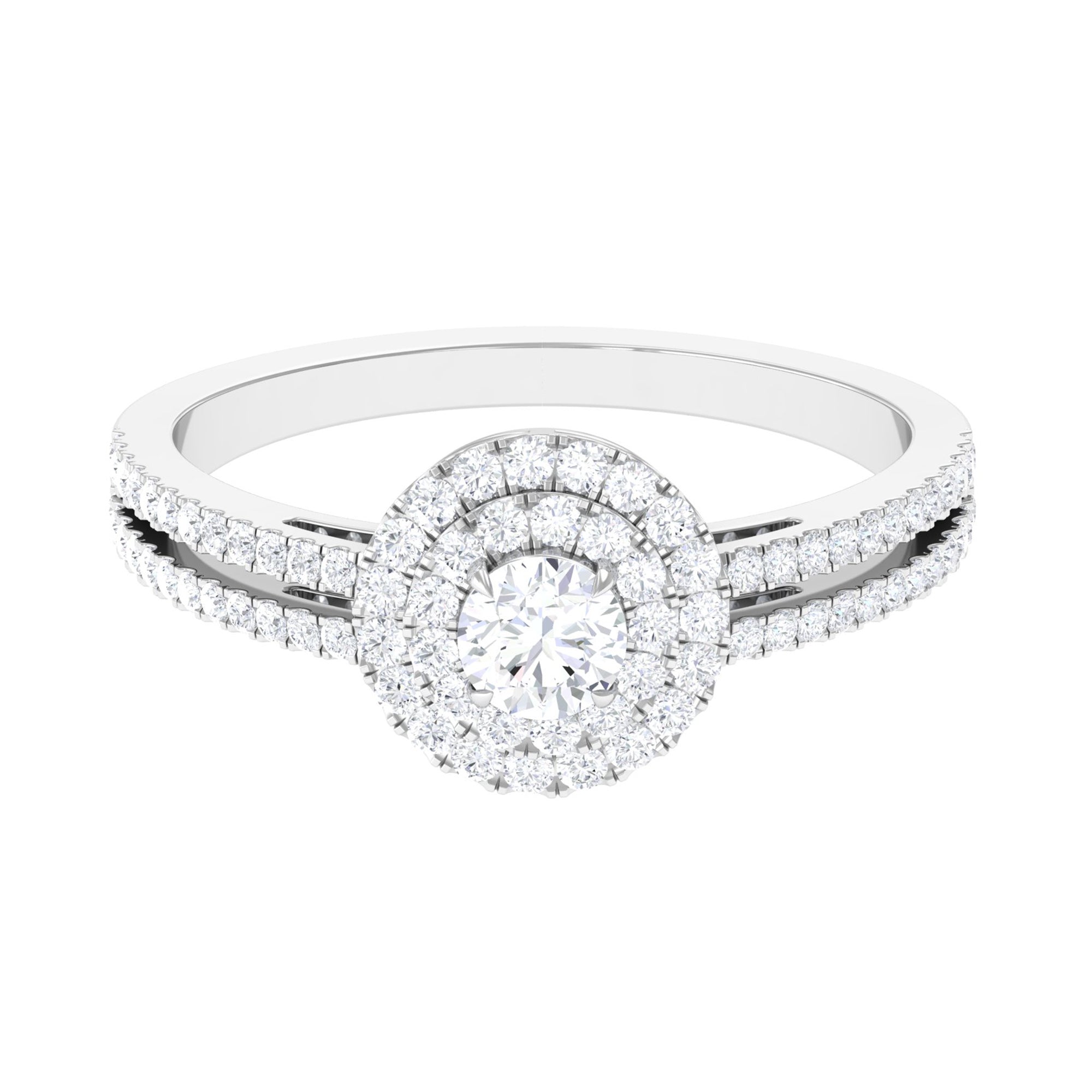 1 CT Round Cubic Zirconia Double Halo Engagement Ring Zircon - ( AAAA ) - Quality - Rosec Jewels