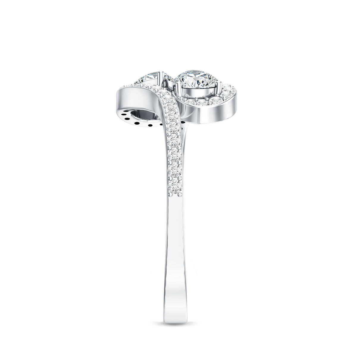 Pear Cut Moissanite 2 Stone Engagement Ring with Bypass Shank D-VS1 - Rosec Jewels