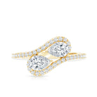 Pear Cut Moissanite 2 Stone Engagement Ring with Bypass Shank D-VS1 - Rosec Jewels