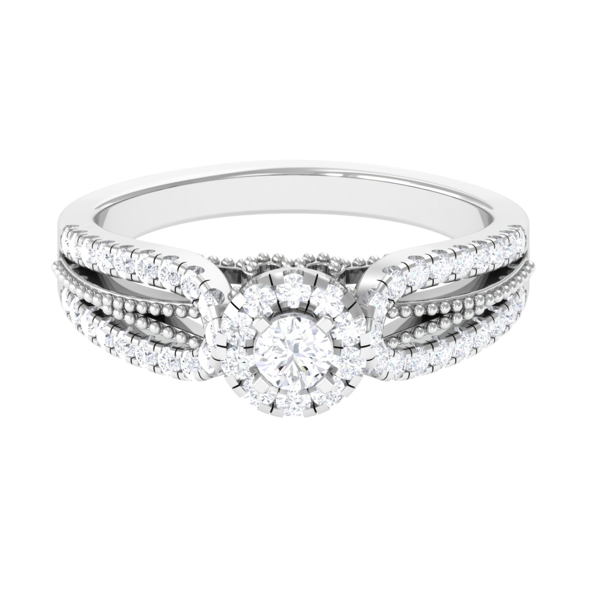 1 CT Split Shank Zircon Designer Engagement Ring with Beaded Gold