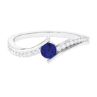 Round Genuine Blue Sapphire Bypass Engagement Ring with Diamond AAA - Rosec Jewels