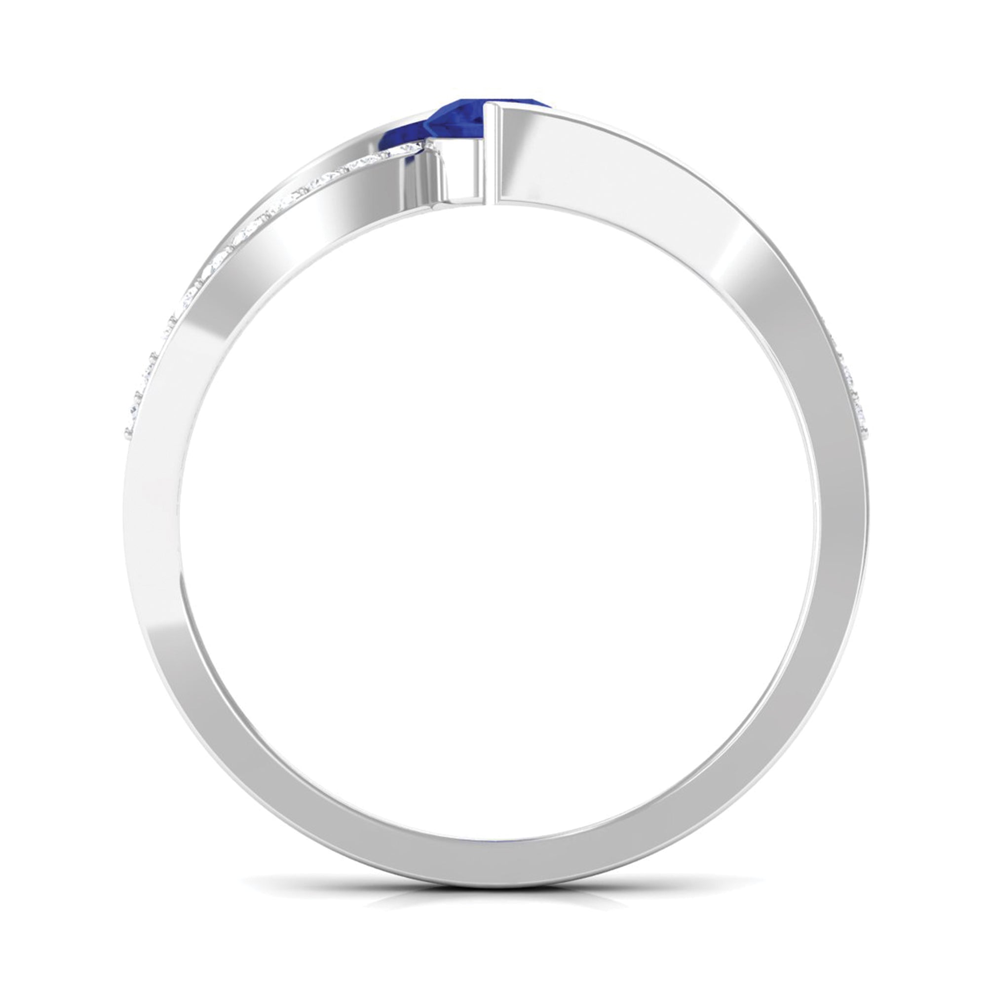Round Genuine Blue Sapphire Bypass Engagement Ring with Diamond AAA - Rosec Jewels