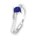 Round Genuine Blue Sapphire Bypass Engagement Ring with Diamond AAA - Rosec Jewels