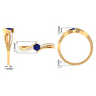 Round Genuine Blue Sapphire Bypass Engagement Ring with Diamond AAA - Rosec Jewels