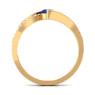 Round Genuine Blue Sapphire Bypass Engagement Ring with Diamond AAA - Rosec Jewels