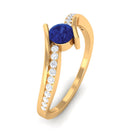 Round Genuine Blue Sapphire Bypass Engagement Ring with Diamond AAA - Rosec Jewels