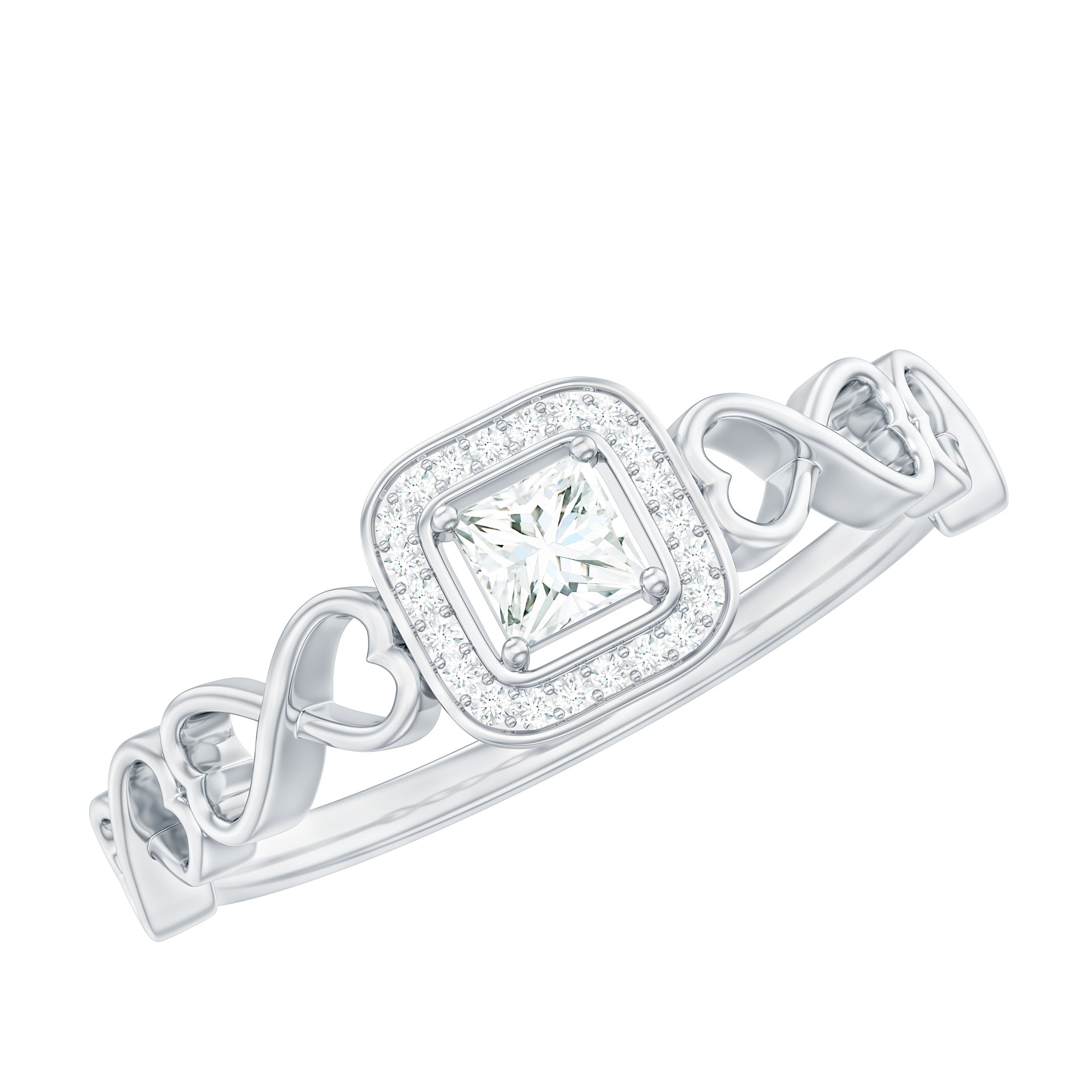 Certified Princess Cut Moissanite Infinity Engagement Ring