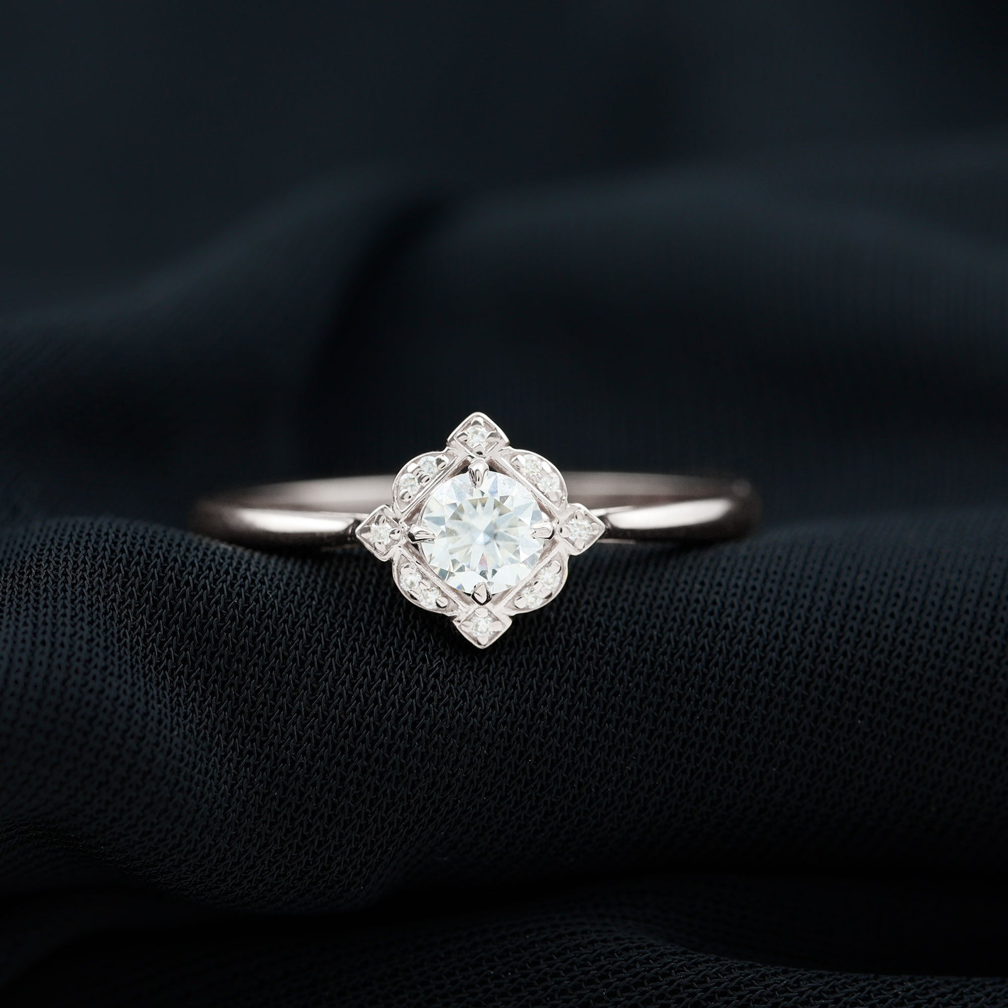 Moissanite Vintage Engagement Ring in Gold Moissanite - ( D-VS1 ) - Color and Clarity - Rosec Jewels