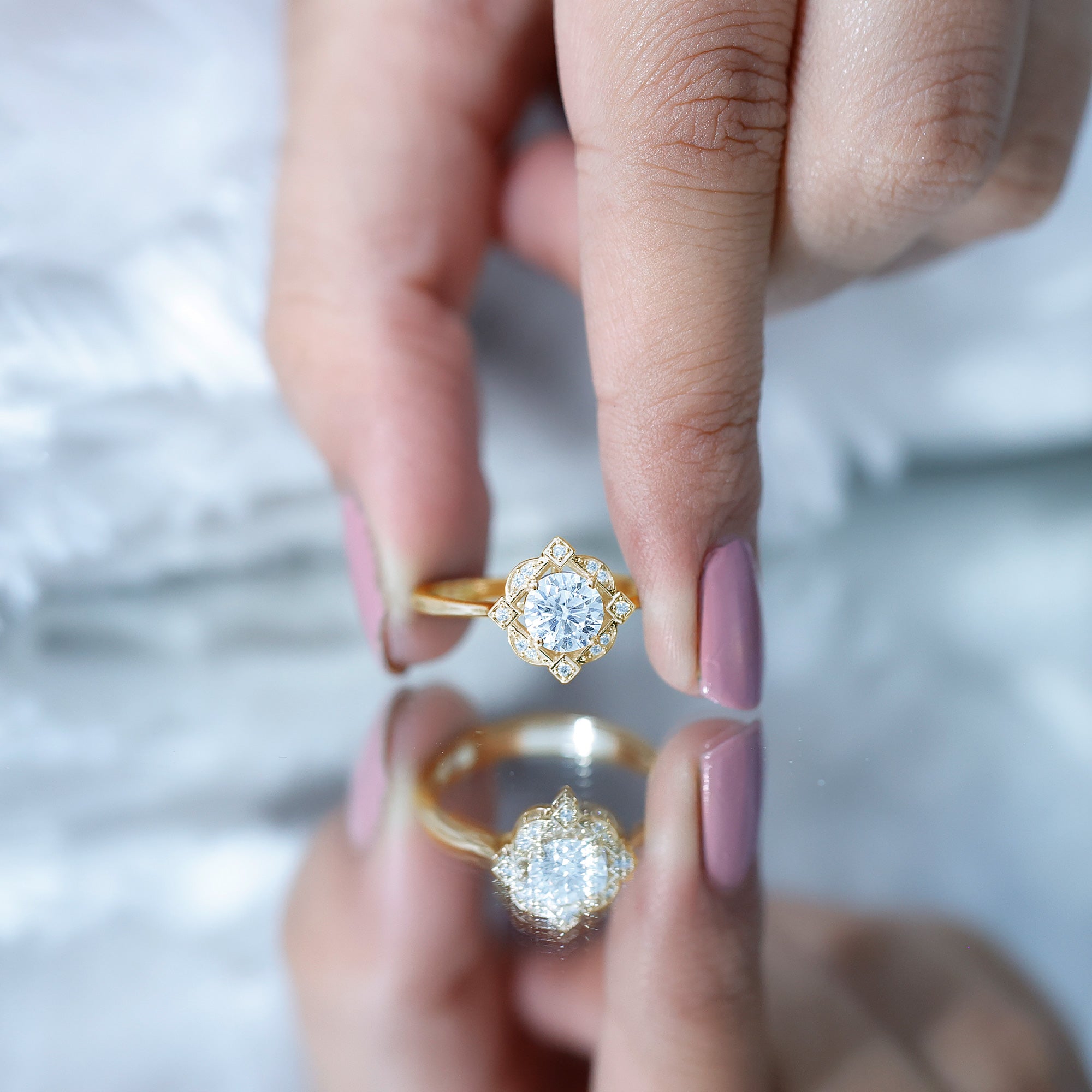 Rosec Jewels-Vintage Inspired Moissanite Engagement Ring With Certificate
