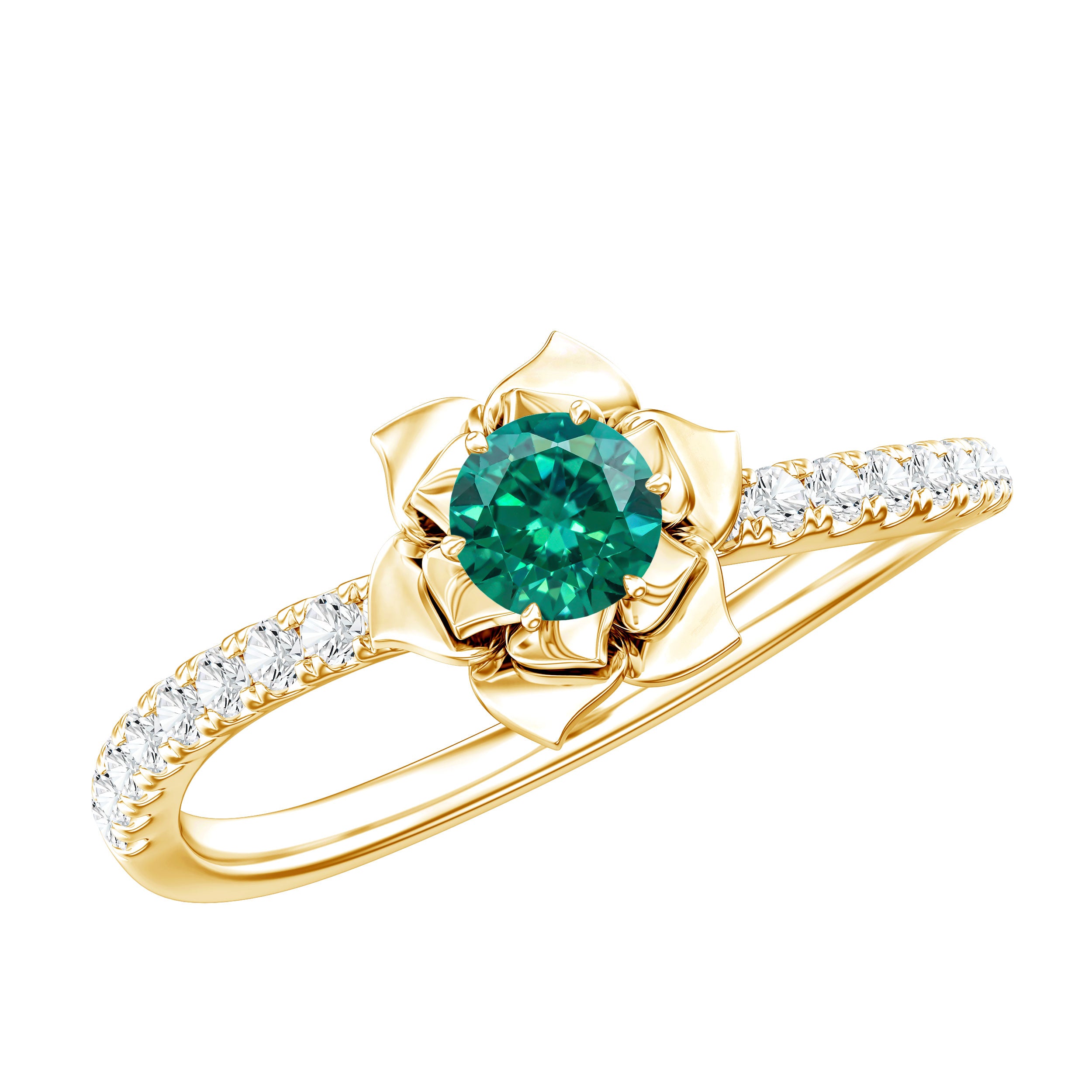 Certified Lab Grown Emerald Diamond Flower Engagement Ring AAAA - Rosec Jewels
