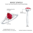 Pear Shaped Lab Ruby Engagement Ring with Diamond Trio AAAA - Rosec Jewels