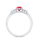 Pear Shaped Lab Ruby Engagement Ring with Diamond Trio AAAA - Rosec Jewels