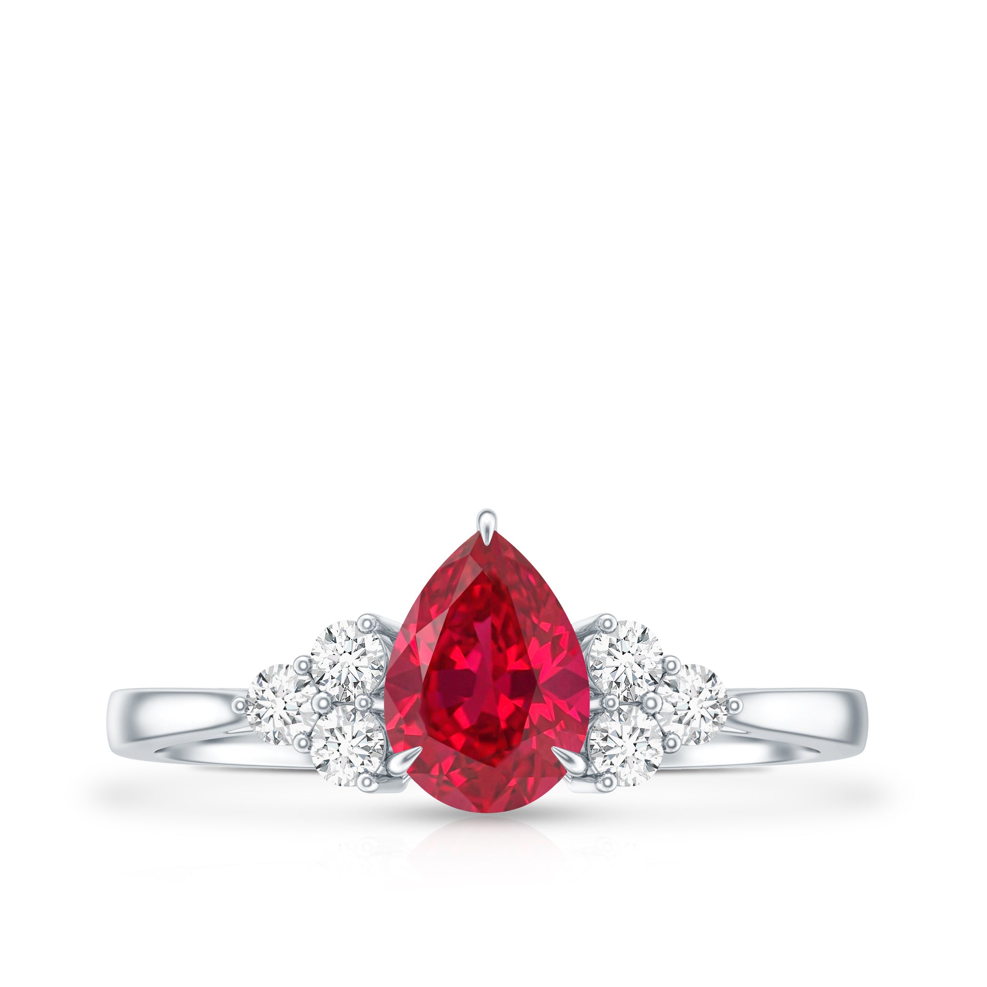 Pear Shaped Lab Ruby Engagement Ring with Diamond Trio AAAA - Rosec Jewels