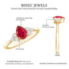 Pear Shaped Lab Ruby Engagement Ring with Diamond Trio AAAA - Rosec Jewels
