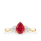Pear Shaped Lab Ruby Engagement Ring with Diamond Trio AAAA - Rosec Jewels