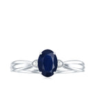 Rosec Jewels-Oval Shape Real Blue Sapphire Solitaire Ring with Diamond