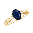 Rosec Jewels-Oval Shape Real Blue Sapphire Solitaire Ring with Diamond