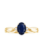 Rosec Jewels-Oval Shape Real Blue Sapphire Solitaire Ring with Diamond