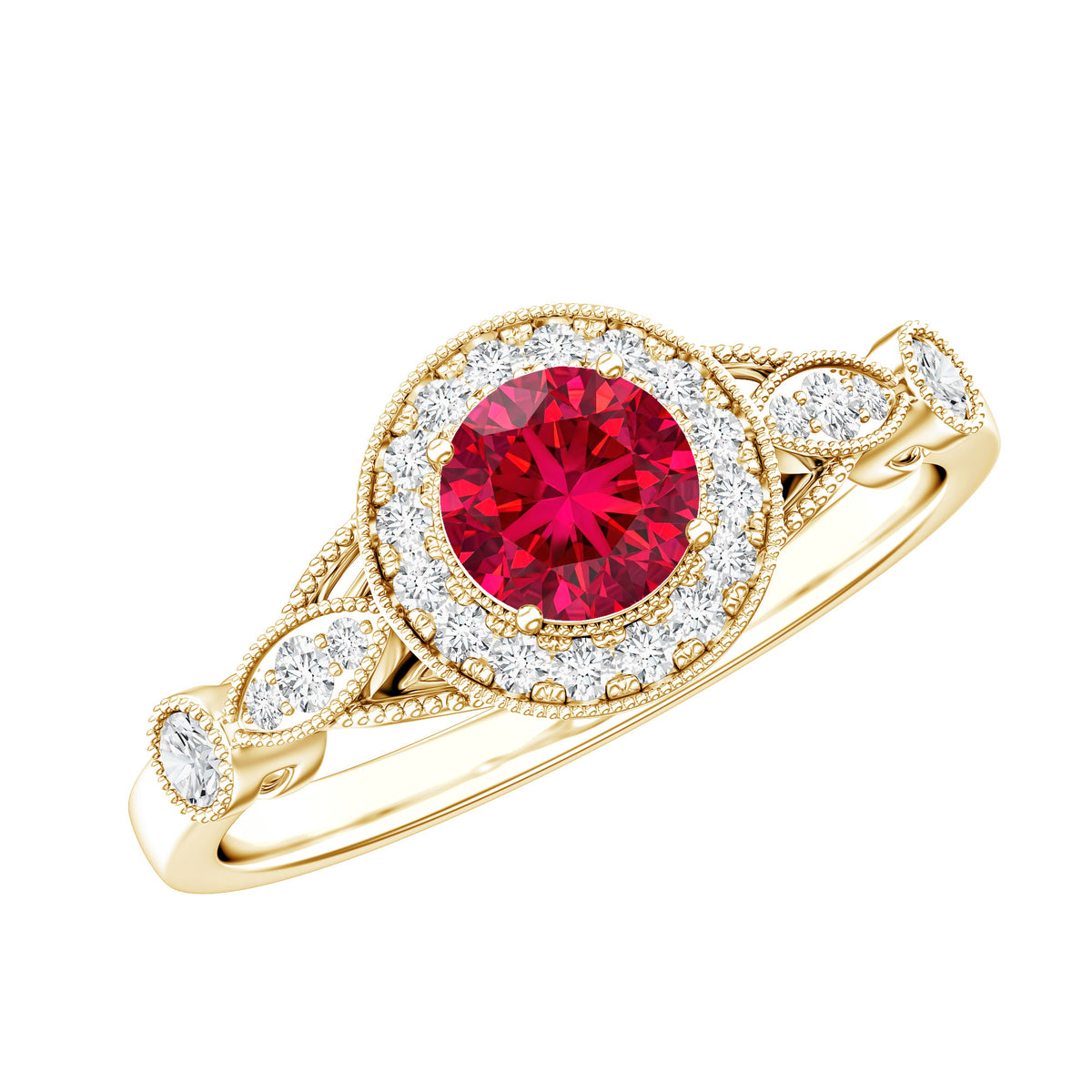 Antique Inspired Lab Created Ruby and Diamond Engagement Ring – Rosec ...